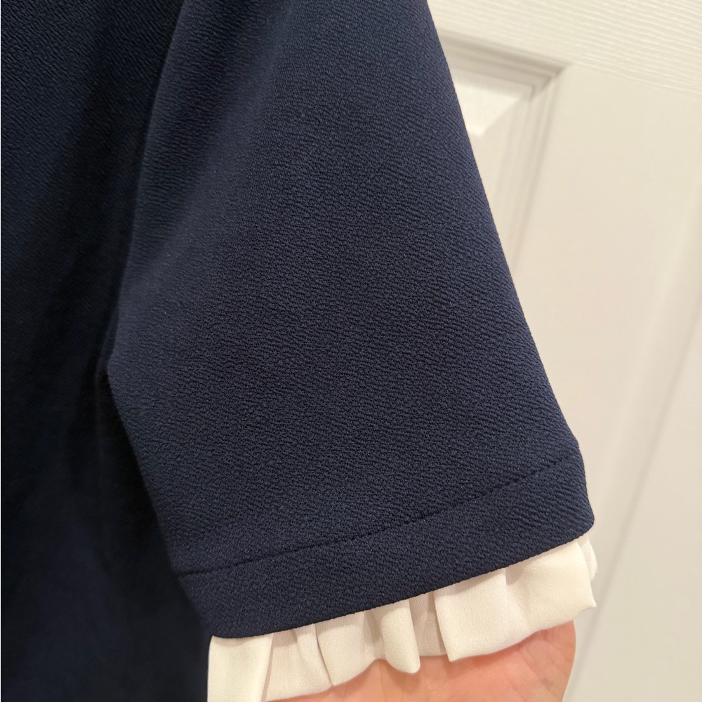 Ann Taylor Navy Top with Cream Ruffle Trim - Picture 4 of 4